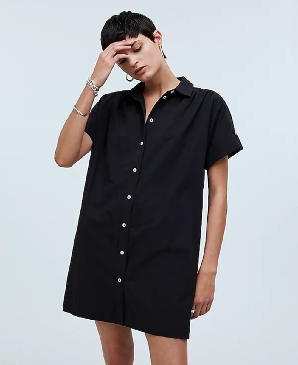 Madewell Kiera Collared Button-Front Mini Shirtdress True black XS NWT